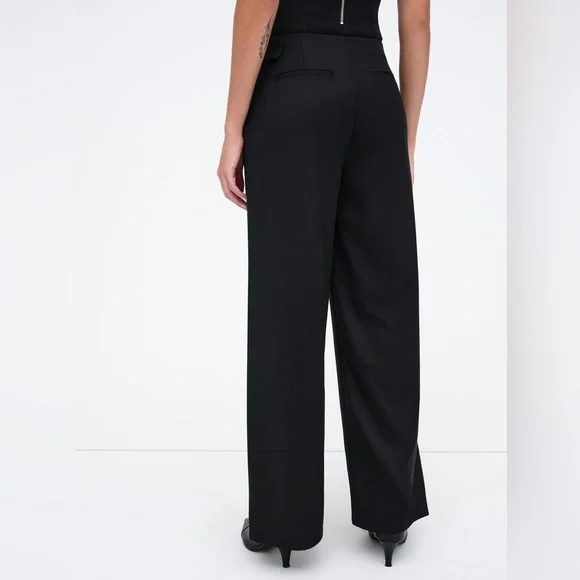 Marcella Black Straight Wide Leg Asymmetrical Waist Panel Jordan Pants Trousers - Picture 9 of 14
